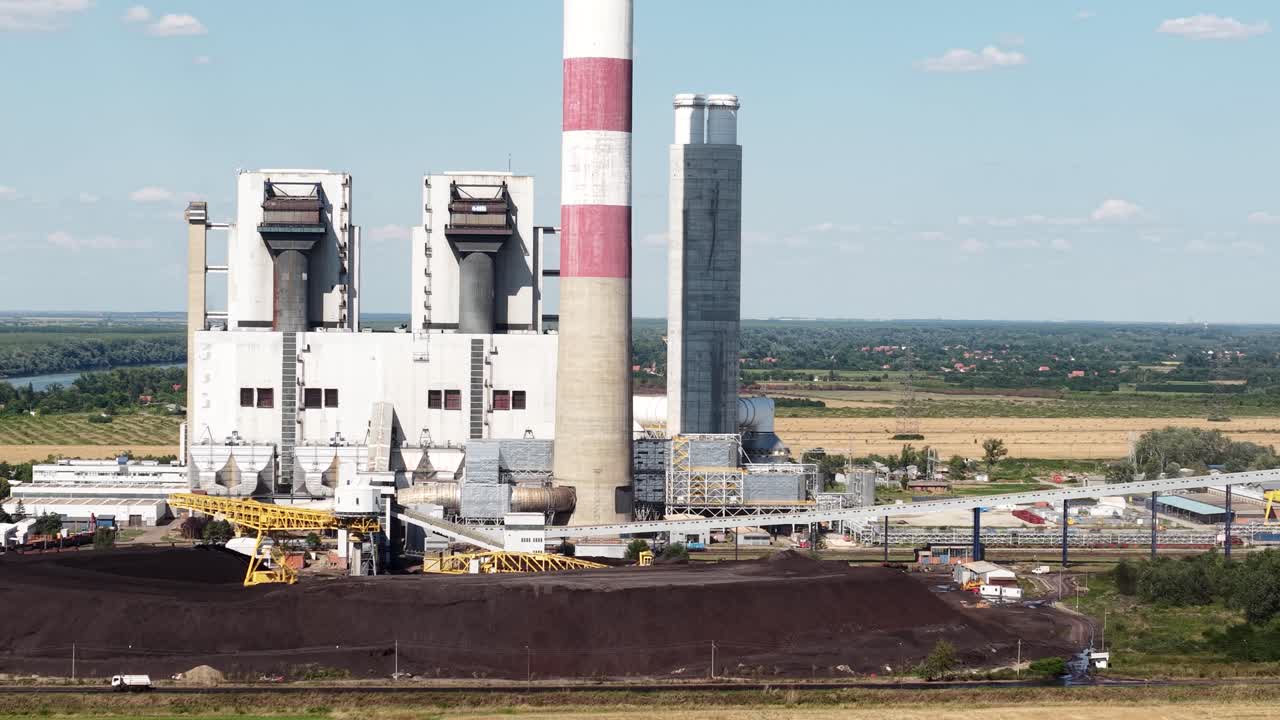 Done Shot of Coal Fired Electric Power Station on Sunny Summer Day