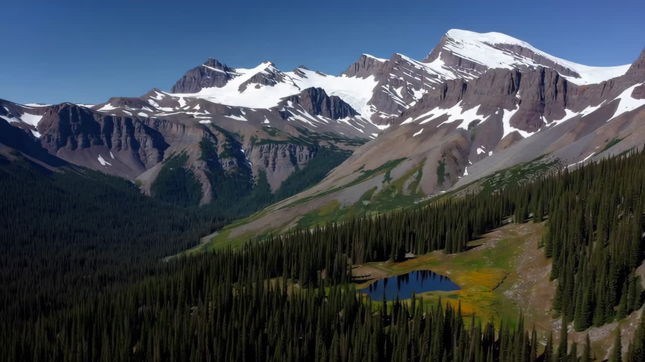 Majestic Snowy Mountains, Alpine Forest, and Lake Landscape