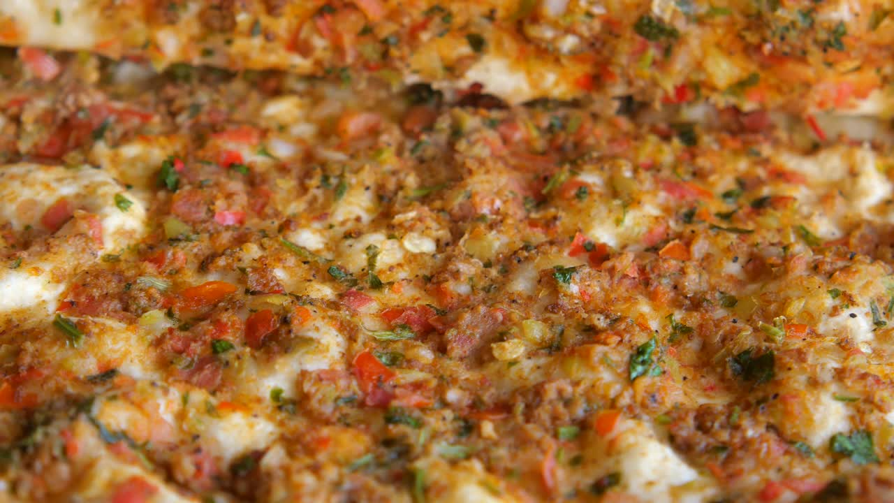 Close-up of Traditional Turkish Lahmacun Flatbread
