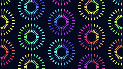 Wiederholen-Sie-Das-Neonfuturistische-Kreismuster-Mit-Regenbogenfarbe-Auf-Schwarzem-Farbverlauf