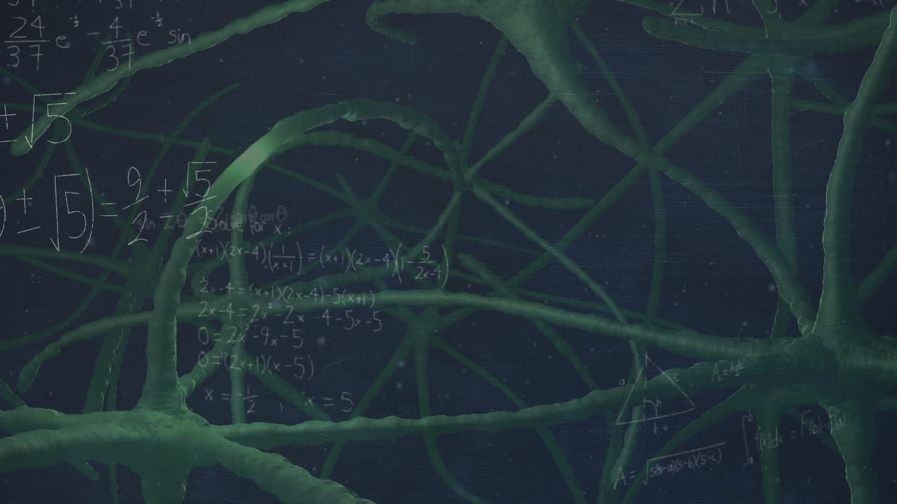 animación de ecuaciones matemáticas sobre las neuronas en fondo negro