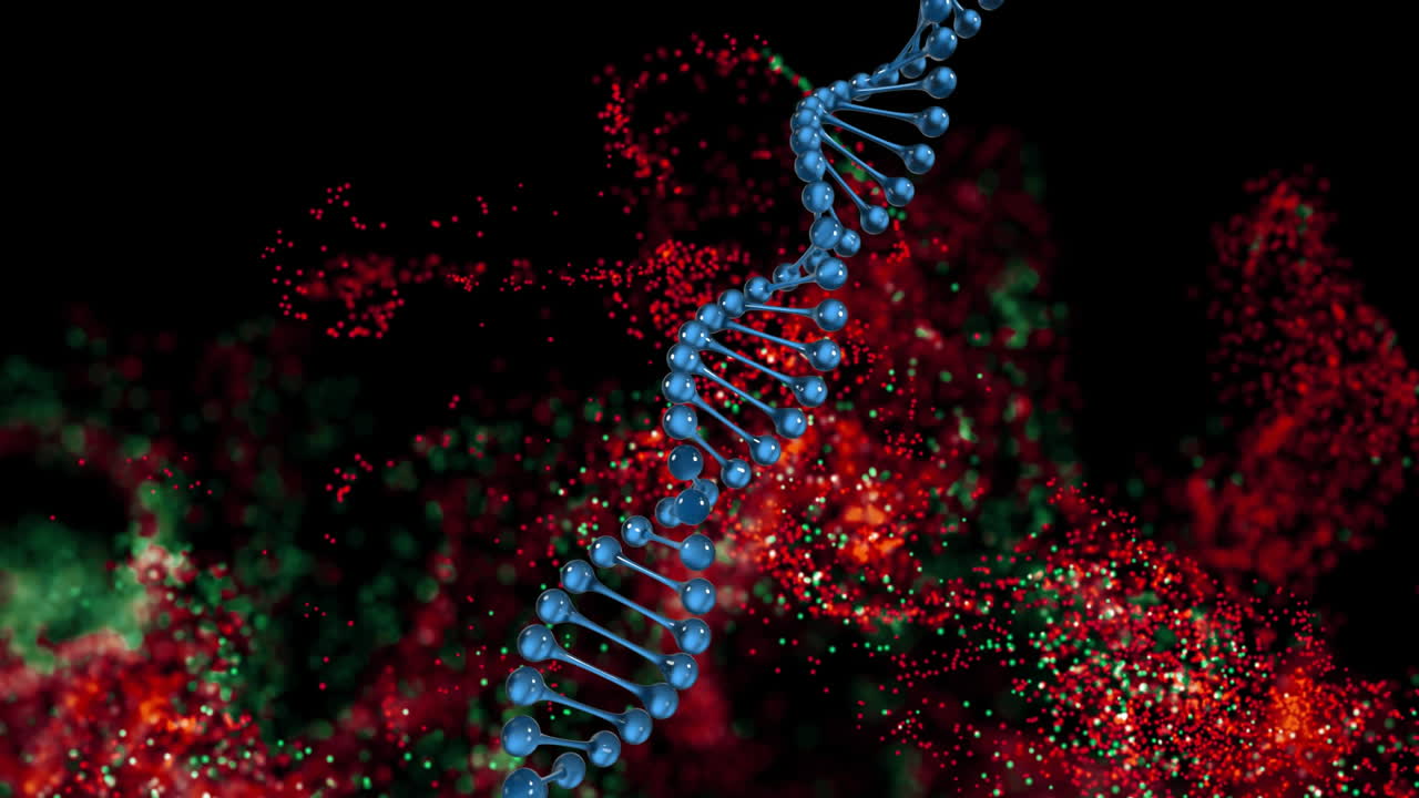 animación de cadena de adn y malla brillante con red de conexiones