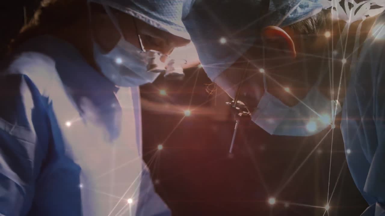animación de la red de conexiones sobre los cirujanos en el quirófano