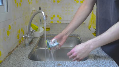 male person with foam on a sponge