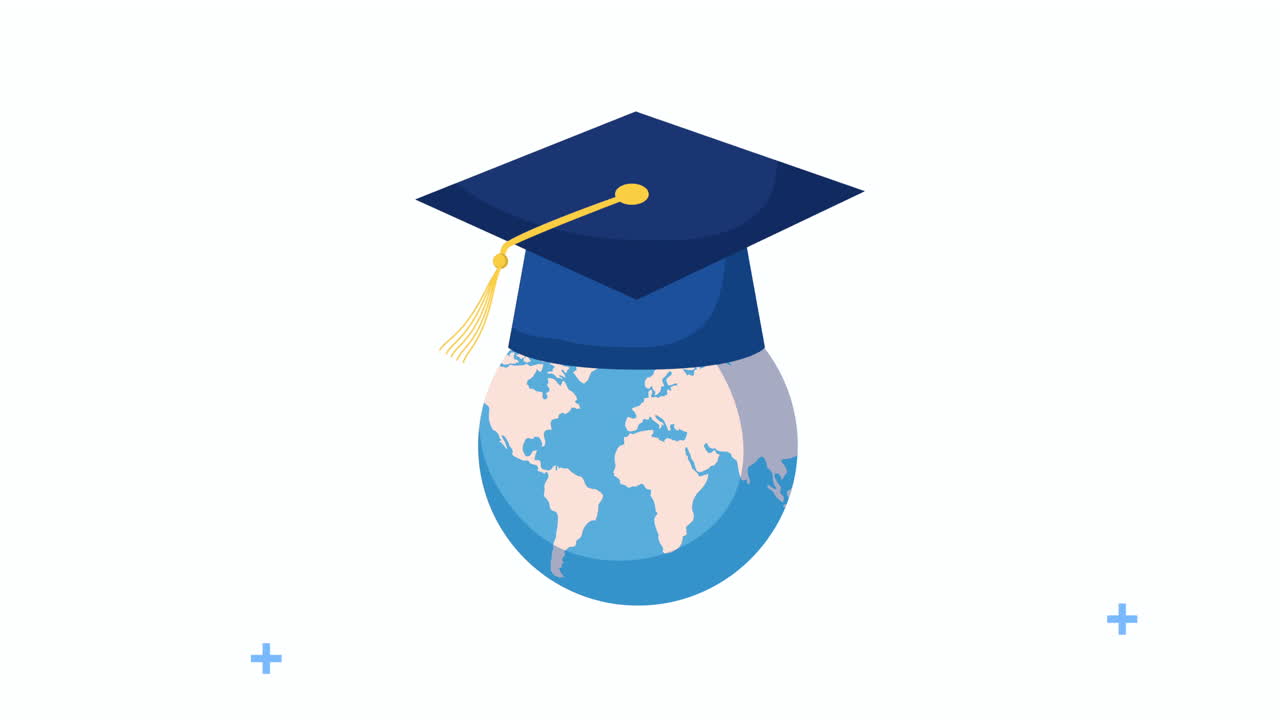 torna a scuola con il pianeta terra e il cappello di laurea.