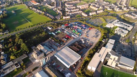 factory yard tilt down aerial drone shot