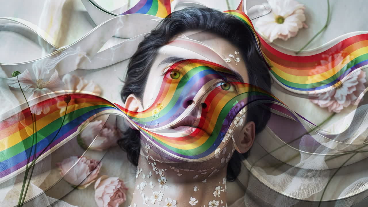 Vibrant Rainbow Portrait with Floral Elements