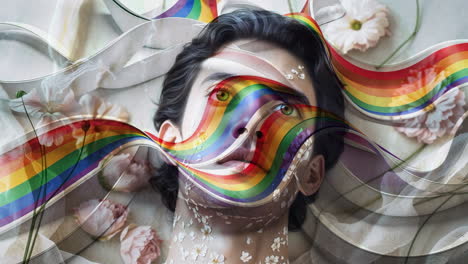 vibrant rainbow portrait with floral elements