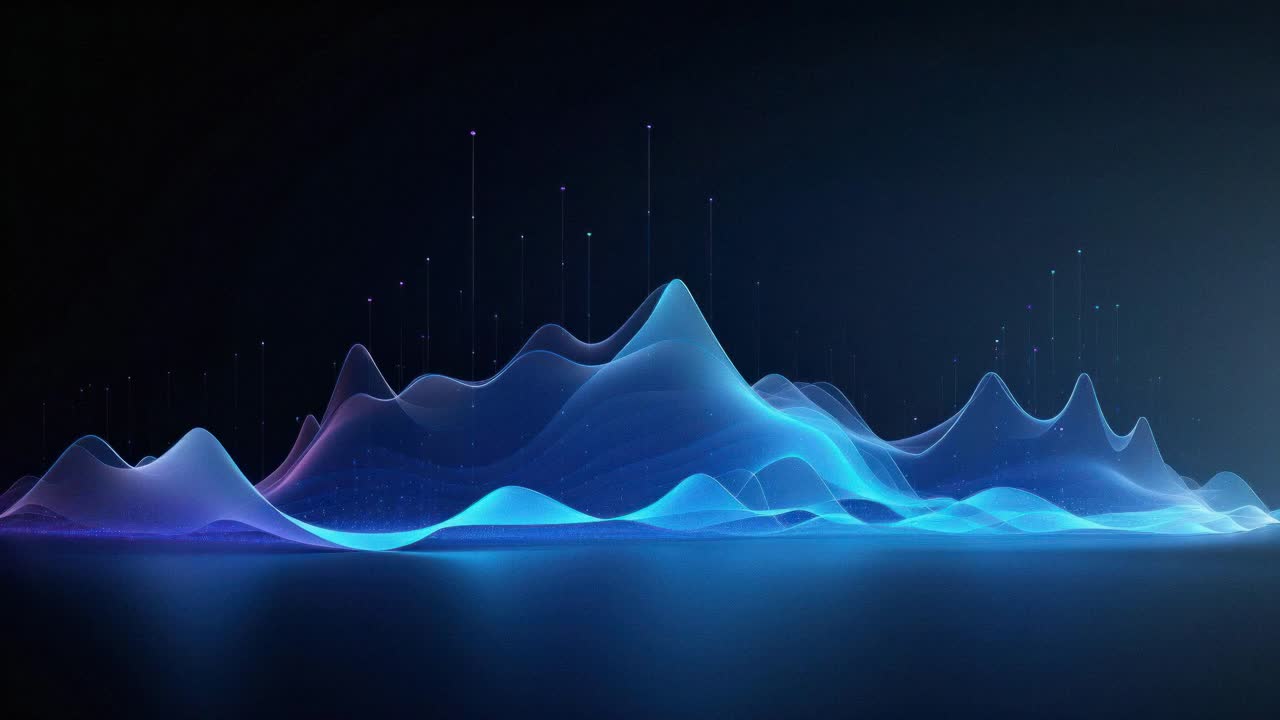 Abstract video of flowing, colorful waves on a dark background, captured from a side angle