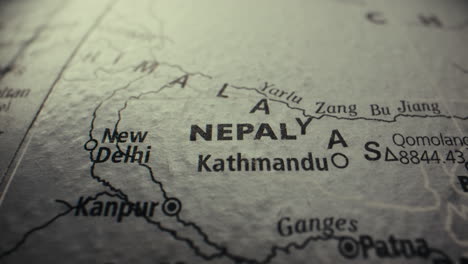 close-up of a map showing nepal and surrounding regions