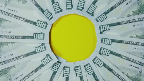 the dollar on the turntable. the dollar spin rotate. twist, make design shape circle