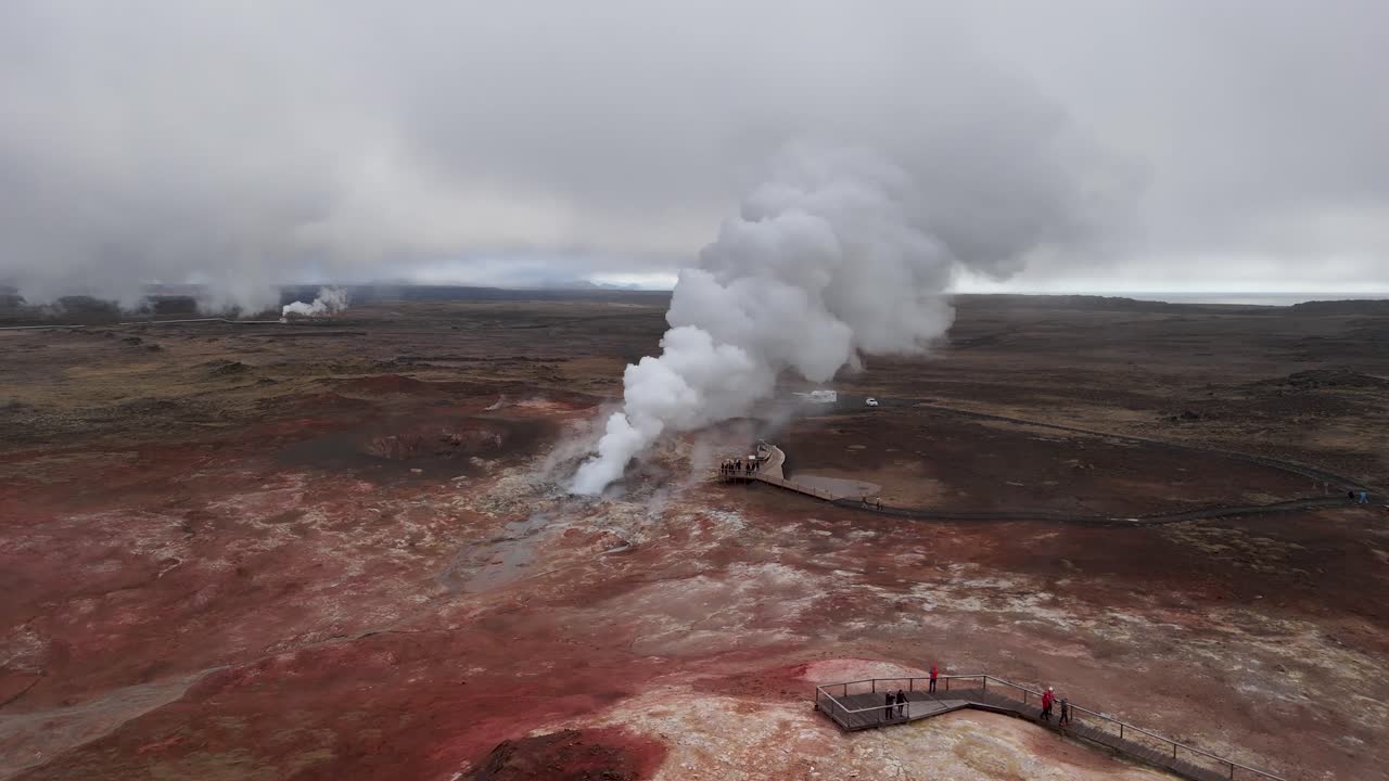 Gunnuhver Geothermal Area On A Cloudy Day, Reykjanes Peninsula, Iceland - Drone Shot