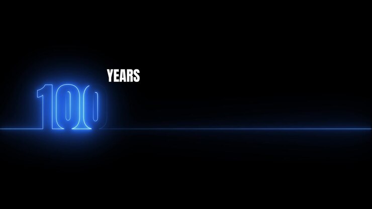 Animazione al neon luminosa per il 100° anniversario, isolata su sfondo nero