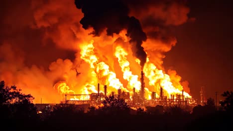 a large factory with a lot of smoke coming out of it at night