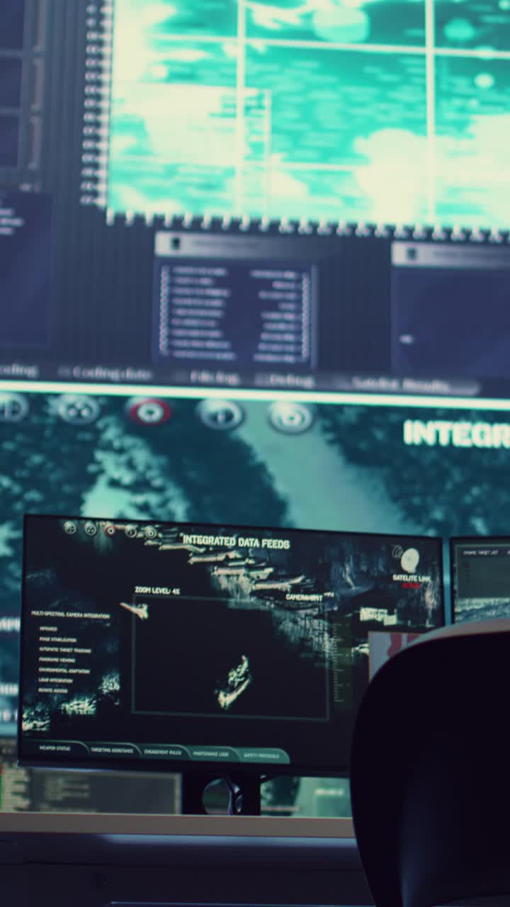 Computer Monitors Displaying Integrated Data Feeds in Control Room