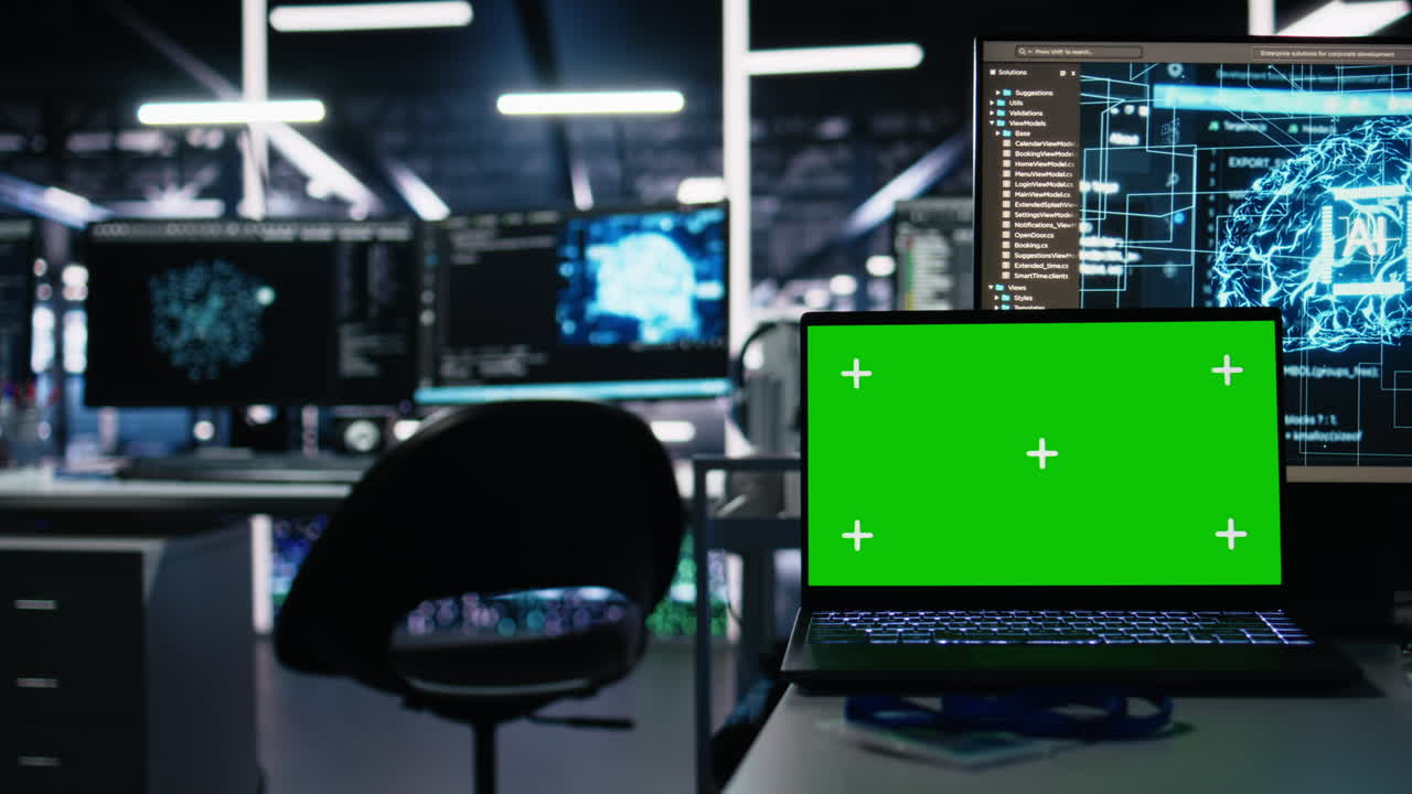 Close Up Of Mockup Notebook In Data Center Supporting Ai Training Workflows