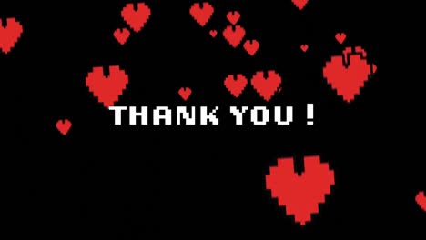 animación de las palabras gracias en la pantalla de un videojuego de computadora