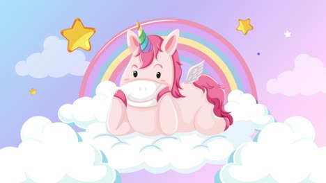 Unicorn on clouds with shifting rainbow and stars