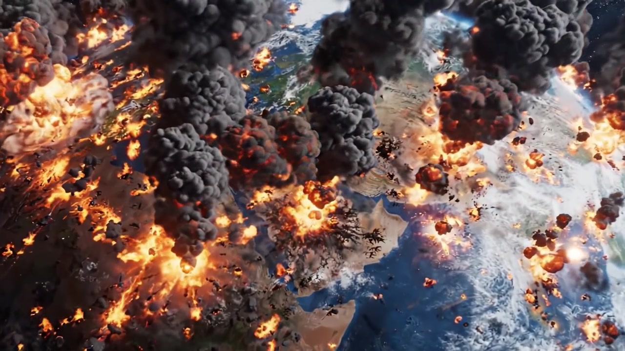 A Stunningly Rendered Visualization of Earth Under Siege by Catastrophic Explosions, Capturing the Impact of Chaos and Destruction on a Global Scale in Dramatic Detail