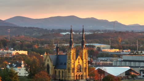 catholic church in golden hour light in roanoke virginia in autumn