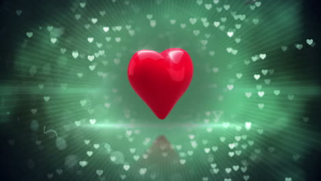 red heart turning and exploding on glittering background