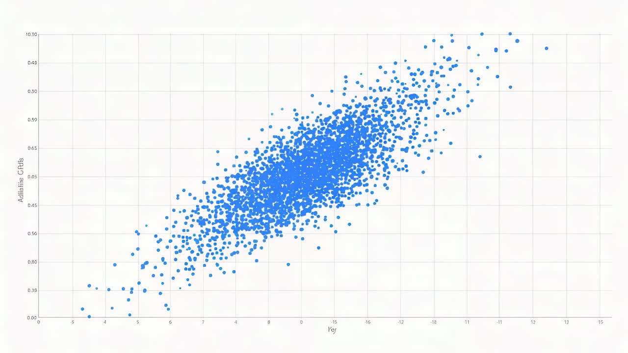 Zooming camera moving toward central blue marker scatter on chart axes, revealing core and outliers