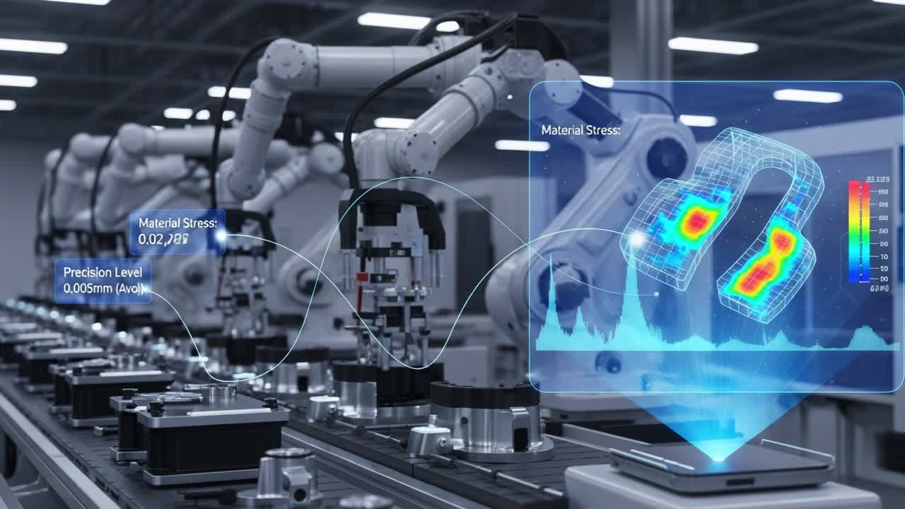 Advanced Robotics in Manufacturing: An Insight into Material Stress Analysis with Precision Levels Demonstrated through Innovative Visualizations in Automated Industrial Workflow Environments
