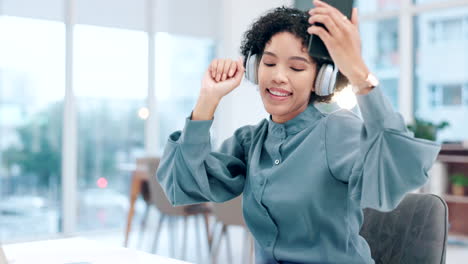 Business,-headphones-and-woman-with-a-cellphone