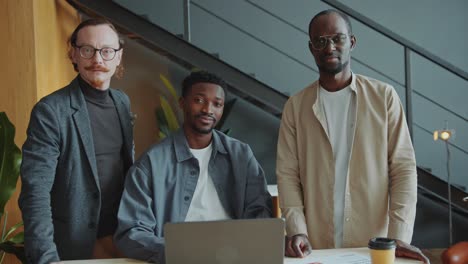 group portrait of business team working together in office
