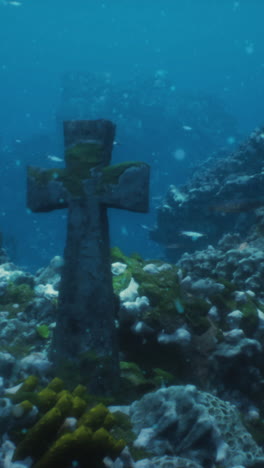 underwater cross on a coral reef