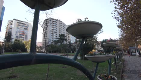 flower vases for public ornaments in tirana capital city of albania - wide detail shot