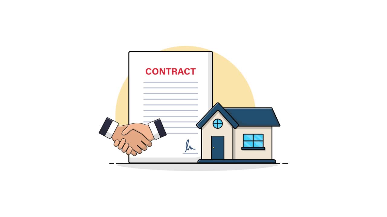 Real Estate Contract Agreement with House and Handshake