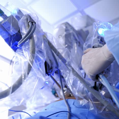 medical operation involving robot. medical robot. robotic surgery.
