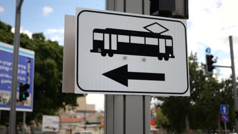 tram public transportation sign on the street, isolated close up view