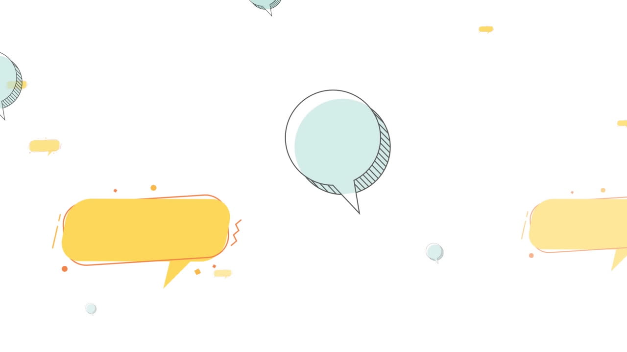 Animation of empty blue and yellow speech bubbles rising on white background