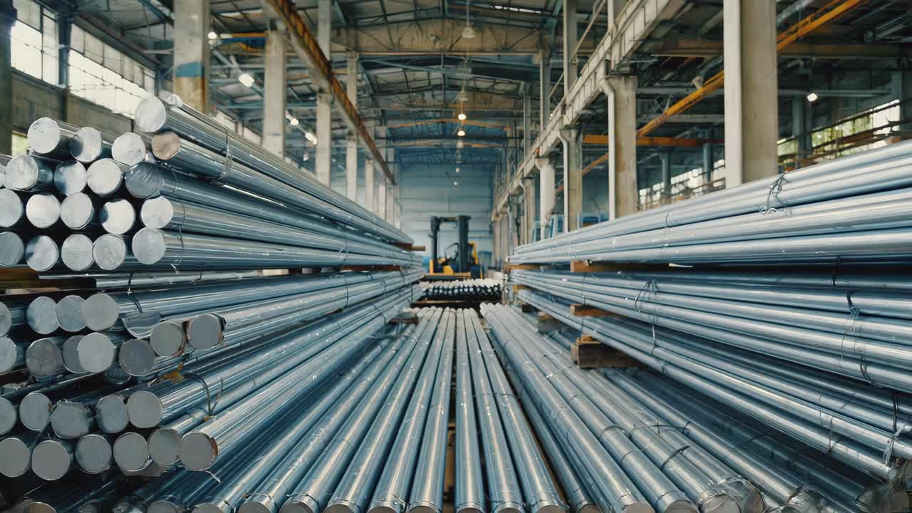 Metal Rods in an Industrial Warehouse | Premium Stock Video Footage