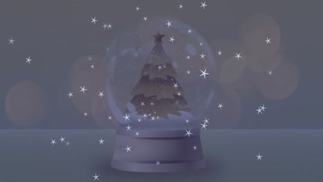 Animation-of-stars-falling-over-snow-globe-on-grey-background