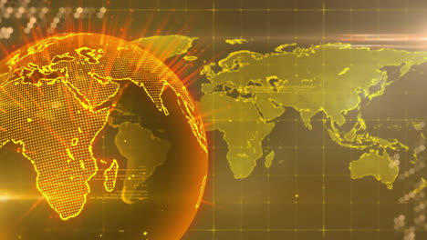 Animación-Del-Globo-Amarillo-Y-El-Mapa-Mundial-Sobre-Procesamiento-De-Datos