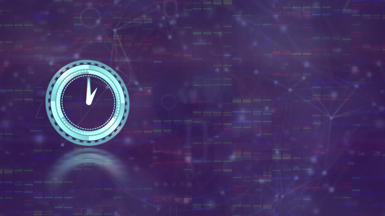 Animation of clock ticking over networks and data processing