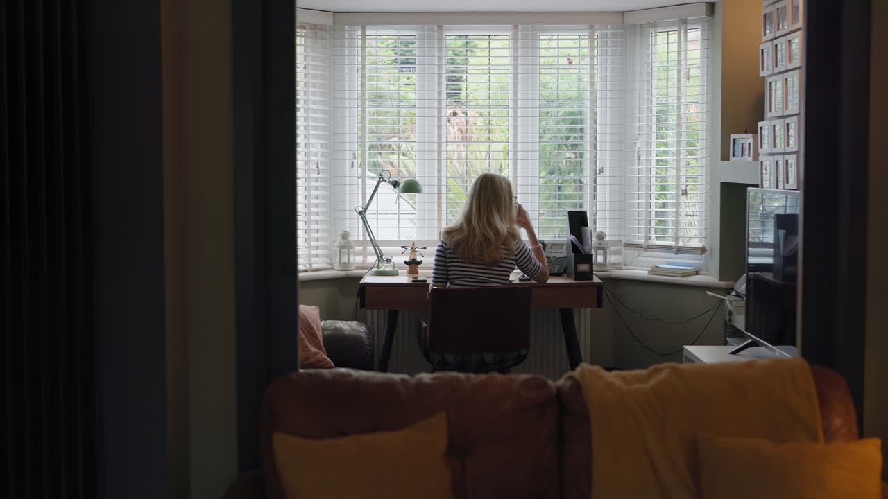 Woman working at desk at home