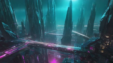 paisaje urbano futurista por la noche