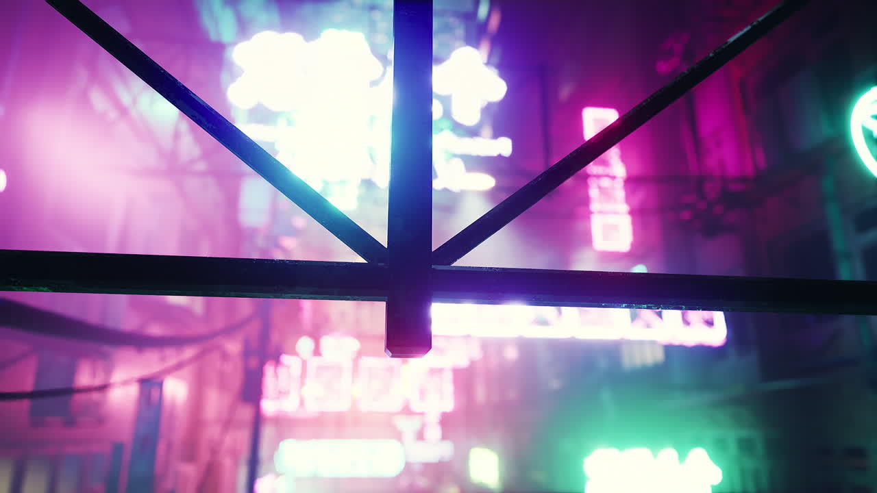 네온 불빛으로 밤에 사이버 크 도시