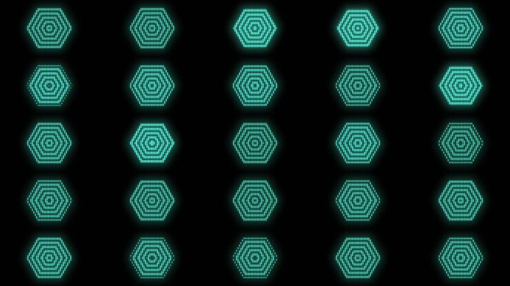 Pulsing neon hexagons pattern with led light in casino style