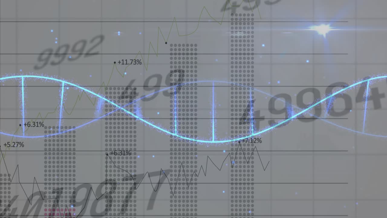Glowing blue waveform appearing sweeping right over dotted chart sparkling highlighting growth