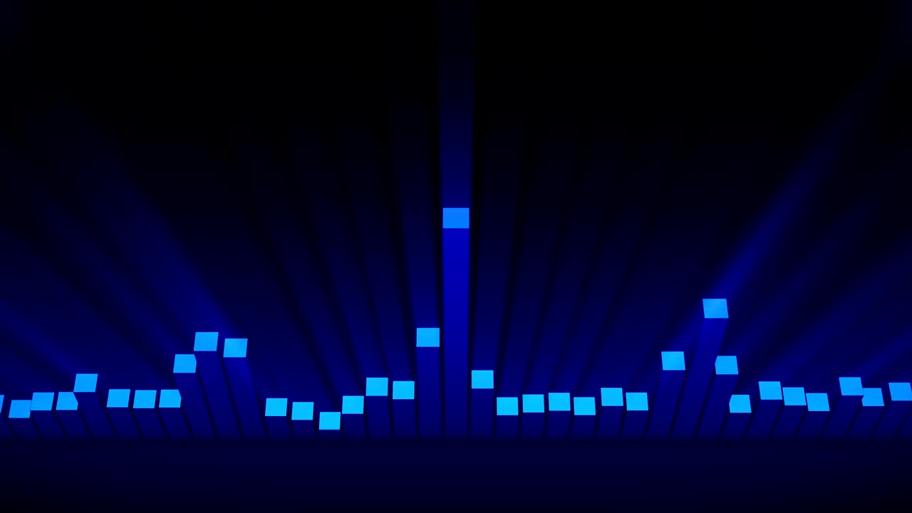 animazione ad onde audio blu. onda sonora da equalizzatore. riproduttore di musica a impulso. concetto futuristico di onde sonore digitali. sfondo a loop.