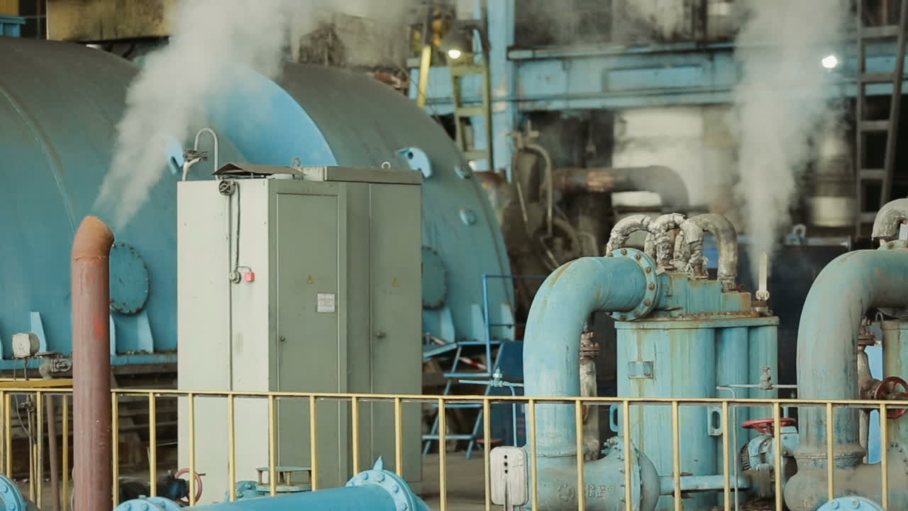 Industrial factory indoors. Factory equipment at power station interior