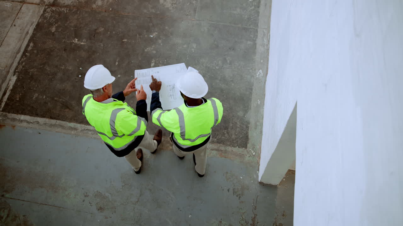 Construction Workers Reviewing Blueprint