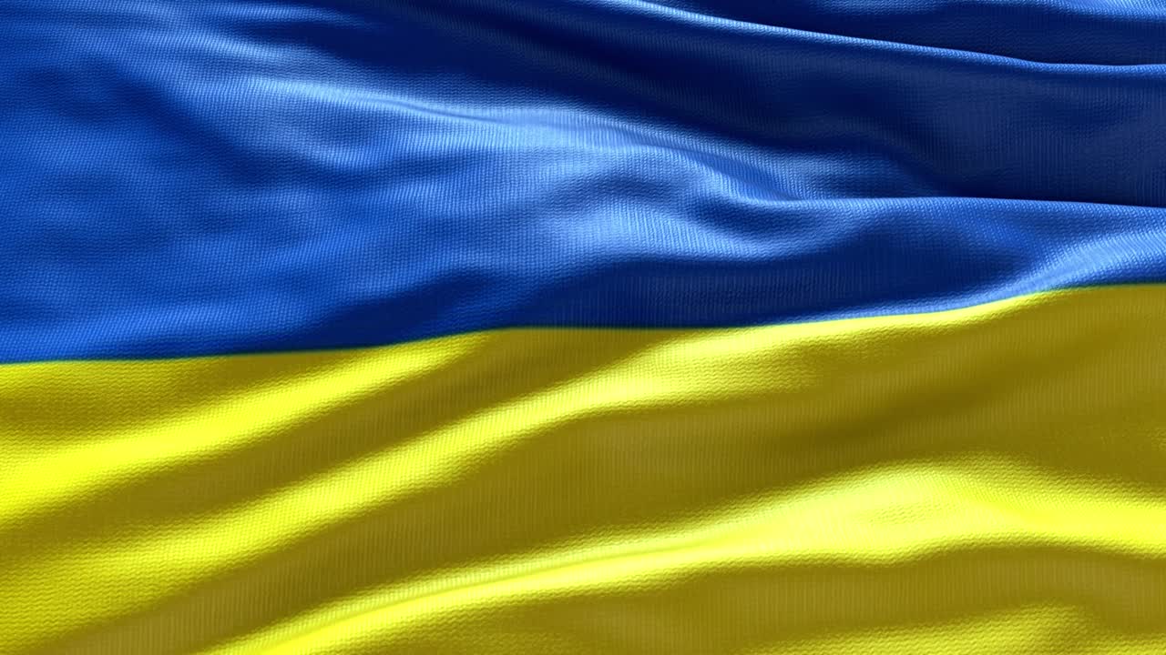 바람에 날아다니는 우크라이나 국기: 우크라이나 발의 4k 애니메이션, 국가 상징, 텍스처 된 노란색과 파란색 그래픽 직물