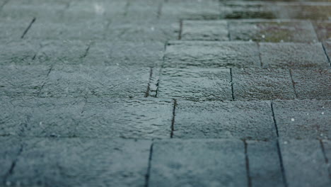 rain on wet cobblestone pavement