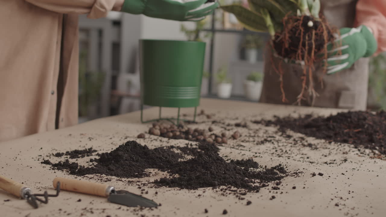 Putting Soil into Flower Pot